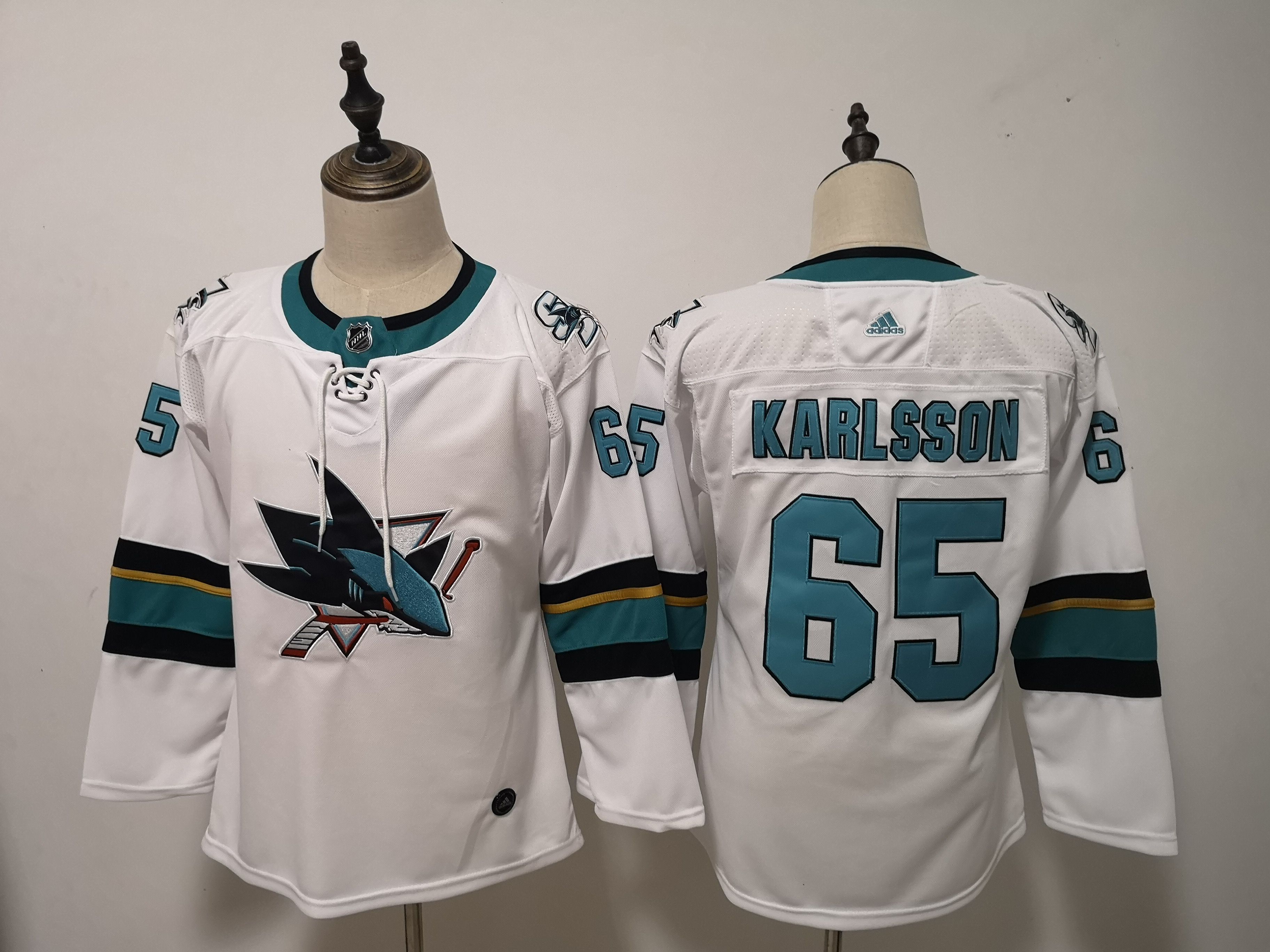 Women San Jose Sharks 65 Karlsson White Adidas Stitched NHL Jersey